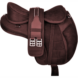 Selle d'équitation d'obéissance anglaise en cuir véritable marron, tissu respirant tissé, design ergonomique, unisexe, boucle réglable - Product Image 1