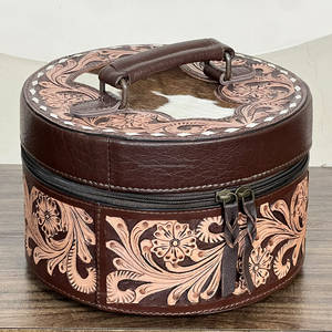 Boîte à bijoux ronde en cuir de vachette gaufré, style vintage, motif floral, durable, pour rangement de bijoux – Offre Spéciale Super Septembre - Product Image 4