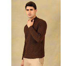 OEM Custom Heavyweight Men's Brown Cable Knit Sweater Long Sleeve Winter Pullover Knitted <b>Jumper</b> For Men Warm Male Knit Sweater - Product Image 2