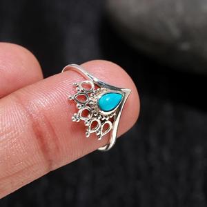 Top Selling Handmade 925 Sterling <b>Silver</b> Fine <b>Ring</b> Beautiful Turquoise Gemstone Pear Cut Bezel Setting Natural <b>Statement</b> <b>Ring</b> - Product Image 1
