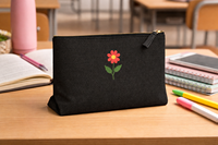 Pochette de maquillage GI West Bengal Jute noire surdimensionnée à imprimé floral rouge, fermeture éclair, écologique
