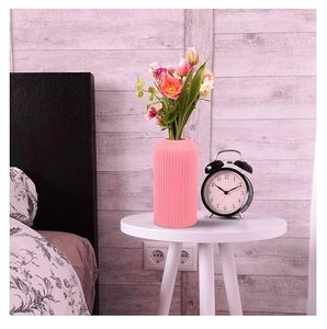 Vase à fleurs en céramique côtelée rose, finition mate, pour fleurs séchées, décoration de table, maison, bureau - Product Image 2