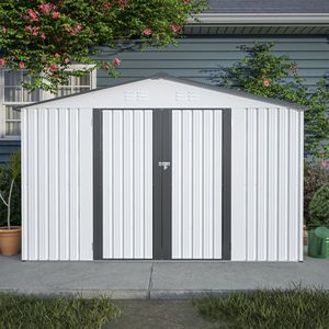 Casetta da Giardino in Metallo 10X8 FT Resistente alle Intemperie, Grigia con Porte Chiudibili a Chiave per Giardino, Patio, Cortile e Deposito Attrezzi - Product Image 1