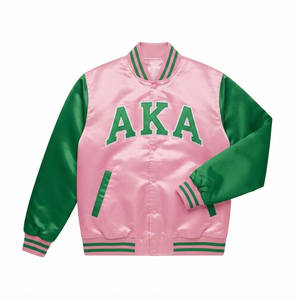 Customized Greek <b>letters</b> Sorority AKA Silk Satin Bomber <b>Jackets</b> patchwork Embroidered Crest <b>mens</b> Bomber <b>Jacket</b> Sorority <b>Jacket</b> - Product Image 1