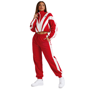 Ensemble de jogging 2 pièces réfléchissant avec bordures, coupe oversize, en nylon Ripstop, comprenant une veste coupe-vent et un pantalon, survêtement léger pour femme avec sweat à capuche - Product Image 1