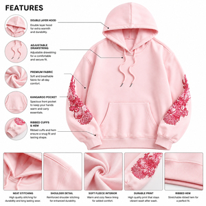 <b>Pink</b> Hooded Fleece <b>Sweatshirt</b> Oversized Breathable Sleeve Casual Unisex Knitted Cotton Winter Wear High Quality - Product Image 5