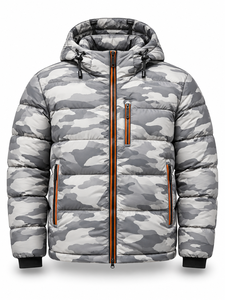 <b>Men's</b> Gray Hooded Waterproof Quick Dry Puffer <b>Jacket</b> Winter Warm Windproof Zipper Front <b>Casual</b> Thick Polyester Wadding Regular - Product Image 1