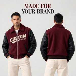 Chaqueta Varsity Personalizada de Moda con Bordado Chenille, Cuerpo de Lana y Mangas de Cuero, Estilo Urbano Universitario - Product Image 1