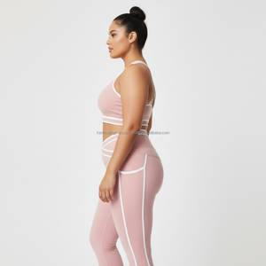 Private Label Plus Size Solid Yoga Set Women High Waist Leggings Sports <b>Bra</b> Gym Workout Activewear 2-Piece Quick-Dry Breathable - Product Image 3