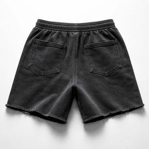 Shorts en coton délavé pour homme, ourlet brut, cordon de serrage, streetwear, décontracté, été, logo personnalisé - Product Image 6