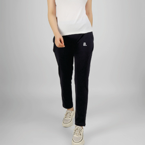 Pantalones Largos de Punto Negro para Mujer, Corte Recto, Logotipo Bordado, Cintura Alta con Cordón, Casuales, Transpirables, Ecológicos, Otoño - Product Image 1