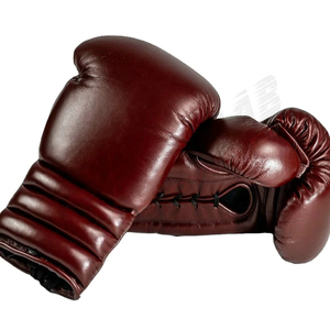 Guantes de Boxeo de Cuero con Cordones en la Muñeca, Equipo de Entrenamiento para Adultos, Color Granate - Product Image 3