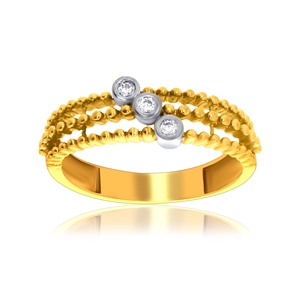 Solid 14K Yellow Gold Diamond Ring Three Round <b>Stones</b> Beaded Double Band Women’s Engagement Ring 0.15ctw - Product Image 1