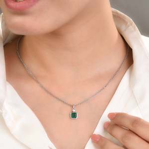 14K Gold Oval Cut <b>Emerald</b> and Diamond Dainty <b>Pendant</b> Necklace - Product Image 4