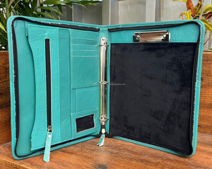 Carpeta de cuero de 3 anillas personalizada hecha a mano para mujer, organizadores de cartera con cremallera de piel de vaca de alta calidad hechos a mano - Product Image 6