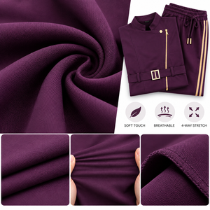 Conjunto de uniforme médico unisex de poliéster tejido con cuello alto, cremallera frontal, pantalones de pierna ajustada, uniforme de enfermería de 2 piezas, ropa de trabajo con detección de agujas - Product Image 5