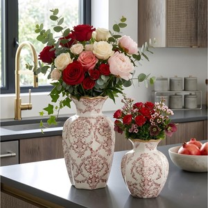Wholesale Customizable Traditional Porcelain <b>Vase</b> Set With <b>Red</b> Floral Pattern 8-16 Inches Tabletop Decor For Valentine'S Day - Product Image 5
