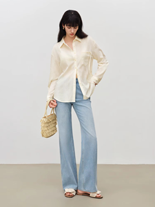 Pantalones vaqueros bootcut azules elásticos lavados y desgastados de algodón para mujer, novedad de verano 2026, de largo completo - Product Image 2