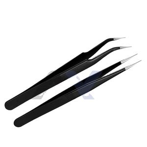 Lot de 2 pinces à cils en acier inoxydable noir, droites et courbées, pour extensions de cils volume, qualité allemande, pour sourcils et beauté des poils - Product Image 1