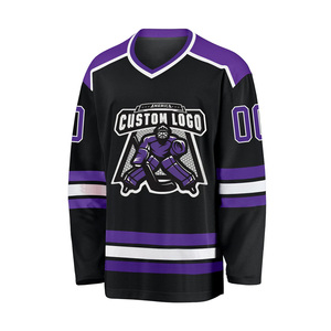 Wholesale Custom Logo <b>Men's</b> <b>Black</b> Ice Hockey Jersey V-Neck Full Sleeve Sublimated Print Polyester Apparel - Product Image 1