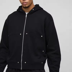 Custom High Quality 100% Cotton Black French Terry Fleece Heavyweight Eco-Friendly Zip-Up Men's Adult Streetwear Boxy - Product Image 6