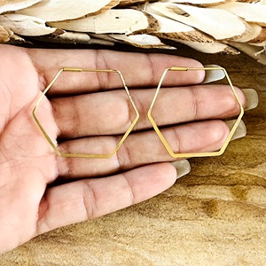 Pendientes de Aro Hexagonales Geométricos, Minimalistas, de Latón, Chapados en Oro de 18k, para Mujer, Venta al Por Mayor/OEM/ODM - Product Image 2