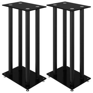Soportes para Altavoces de Cine en Casa de Vidrio Templado Negro de 2 Piezas, Diseño de 4 Pilares - Product Image 2