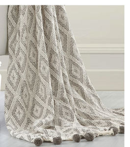 Bohemian Decorative Handmade <b>Pom</b>-<b>pom</b> Blanket Wholesale Woven Throw Blanket From India Super Luxurious <b>White</b> Cotton Blanket - Product Image 1