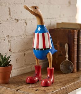 Figura Decorativa de Pato de Madera Patriótica, Tallada a Mano con Diseño de Bandera Americana y Botas Rojas, Decoración para el Hogar - Product Image 5