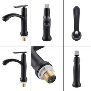 Grifo de lavabo moderno con manija negra, listo para enviar, grifo de lavabo montado en el encimera, modelo VN 128-T5 KSN Vietnam - Product Image 3
