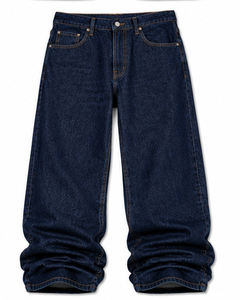 Jeans de Mezclilla para Hombre, Corte Recto, Cintura Alta, Ajuste Holgado, Color Sólido, Estilo Casual - Product Image 1