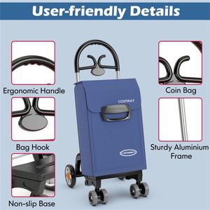Carrello della spesa pieghevole blu con struttura in acciaio inox e plastica, per uso interno ed esterno, ideale per supermercati - Product Image 5