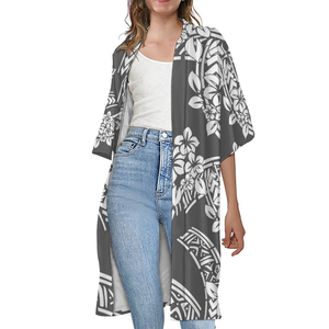 Floral Print <b>Long</b> Batwing Sleeve Kimono <b>Cardigan</b> <b>Women's</b> Summer Lightweight Open Front Poncho Casual Outerwear Gray White - Product Image 1