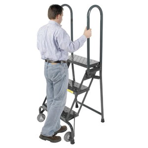 3 <b>Step</b> Lock Folding Rolling Ladder with Safety Handrails Industrial Mobile <b>Step</b> <b>Stool</b> Vietnam Manufacturer ISO Certified OEM - Product Image 1