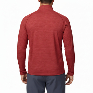 Men's Long Sleeve Stand Collar Quarter <b>Zip</b> Solid Color Quick Dry Knitted Casual <b>Shirt</b> Red Full Sleeve Autumn Wear - Product Image 3