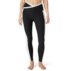 High Waist Yoga Leggings With Side Stripe Contrast Stitch Full Length Seamless Stretch Fitness Wear Women Sports Pants - Product Image 1