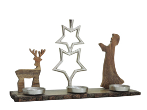 Candelabro Decorativo con Estrella Plateada y Reno, con Base de Madera, Centro de Mesa Navideño - Product Image 2