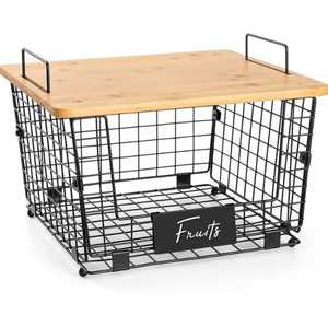 Modern Round Black Metal Wire <b>Bread</b> <b>Basket</b> with Wooden Handle Tabletop Serving Tray For Dinner Rolls Fruits and Pastries Home - Product Image 4