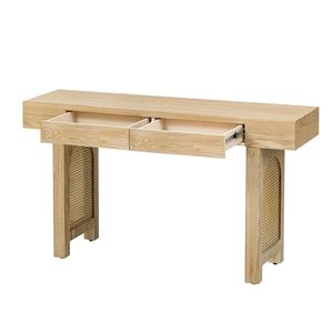 Elegante Consolle Rustica Stretta con Dettagli in Rattan, Finitura in Legno Naturale, Cassetti Contenitori per Ingresso, Tavolo Consolle da Divano - Product Image 6