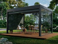 Pergola extérieure en aluminium noir 3x4m avec lames orientables manuelles à manivelle, autoportante pour jardin, terrasse, cour et abri.