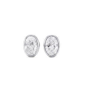 ต่างหูเพชรทรงรีสุดหรู ฝังแบบ Bezel Set ทองคำแท้ 10K 14K 18K ได้รับการรับรองจาก IGI ต่างหูแบบ Solitaire ดีไซน์ทันสมัย - Product Image 1