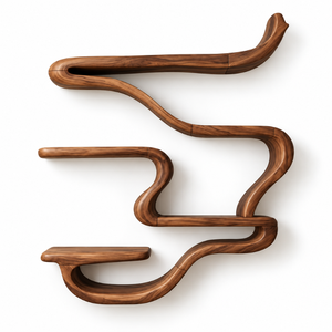 Étagère murale en bois bio |   Étagère flottante artistique au design sculptural incurvé, grain de bois naturel, décoration moderne pour la maison, rangement - Product Image 1
