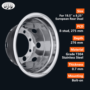 Enjoliveur de roue en acier inoxydable poli de qualité supérieure T304 19.5x8.25 276mm de profondeur 19.5x8.25 276mm de profondeur - Product Image 5