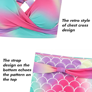 Women Gradient Color <b>Bikini</b> <b>Set</b> Crossed Halter Top High Waist Bottom Swimwear Twist Design Spandex Polyester Beachwear - Product Image 4