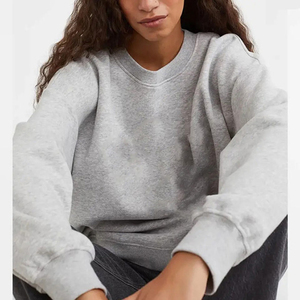 Women's Oversized Gray Cotton Sweatshirt <b>Drop</b>-Shoulder O-Neck Long Sleeve Solid Color Casual Pullover Autumn Wear - Product Image 5