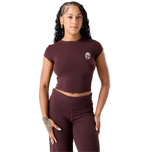 Camiseta Deportiva para Mujer Cloud Tee, Color Marrón Cachemir, Suave y Elástica, Corte Recortado, para Fitness, Yoga, Uso Diario y Athleisure - Product Image 1