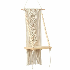 White Macrame <b>Wall</b> Hanging Shelf with Cotton Pearls Bohemian Handmade <b>Decorative</b> Hanging Shelf for Home <b>Wall</b> <b>Decoration</b> - Product Image 1