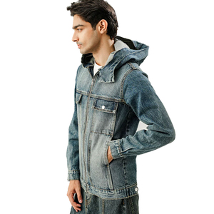 Chaqueta Vaquera para Hombre con Capucha, Cierre de Cremallera, Color Sólido, Casual, Manga Larga, Lavado a la Piedra, Corte Regular, 100% Algodón Tejido - Product Image 4