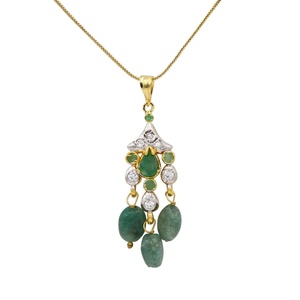Collar y Pendientes de Moda en Verde Esmeralda, Joyería de Cristal Chapada en Oro, Estilo Étnico Indio para Novias y Fiestas, RAY FINE ORNATES - Product Image 2