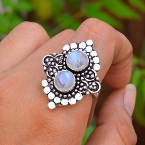 Moonstone <b>Silver</b> <b>Ring</b> <b>925</b> Sterling <b>Silver</b> Bezel Setting Wedding Gift <b>Ring</b> Jewelry - Product Image 2